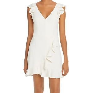 Amanda Uprichard Women's White V-Neck Sleeveless Ruffle Mini Dress Size L